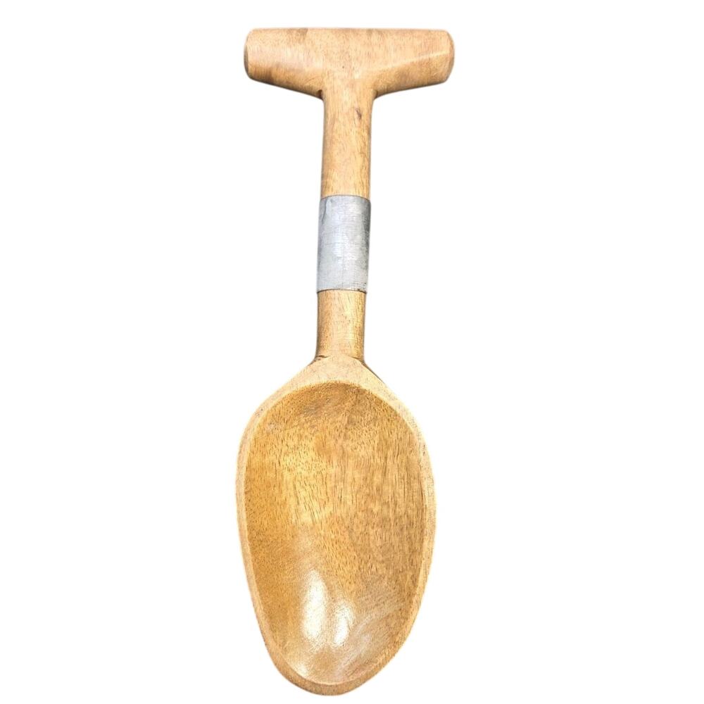 Vintage Primitive Wooden Grain Scoop T-Handle Hand Carved Flour Sugar Shovel